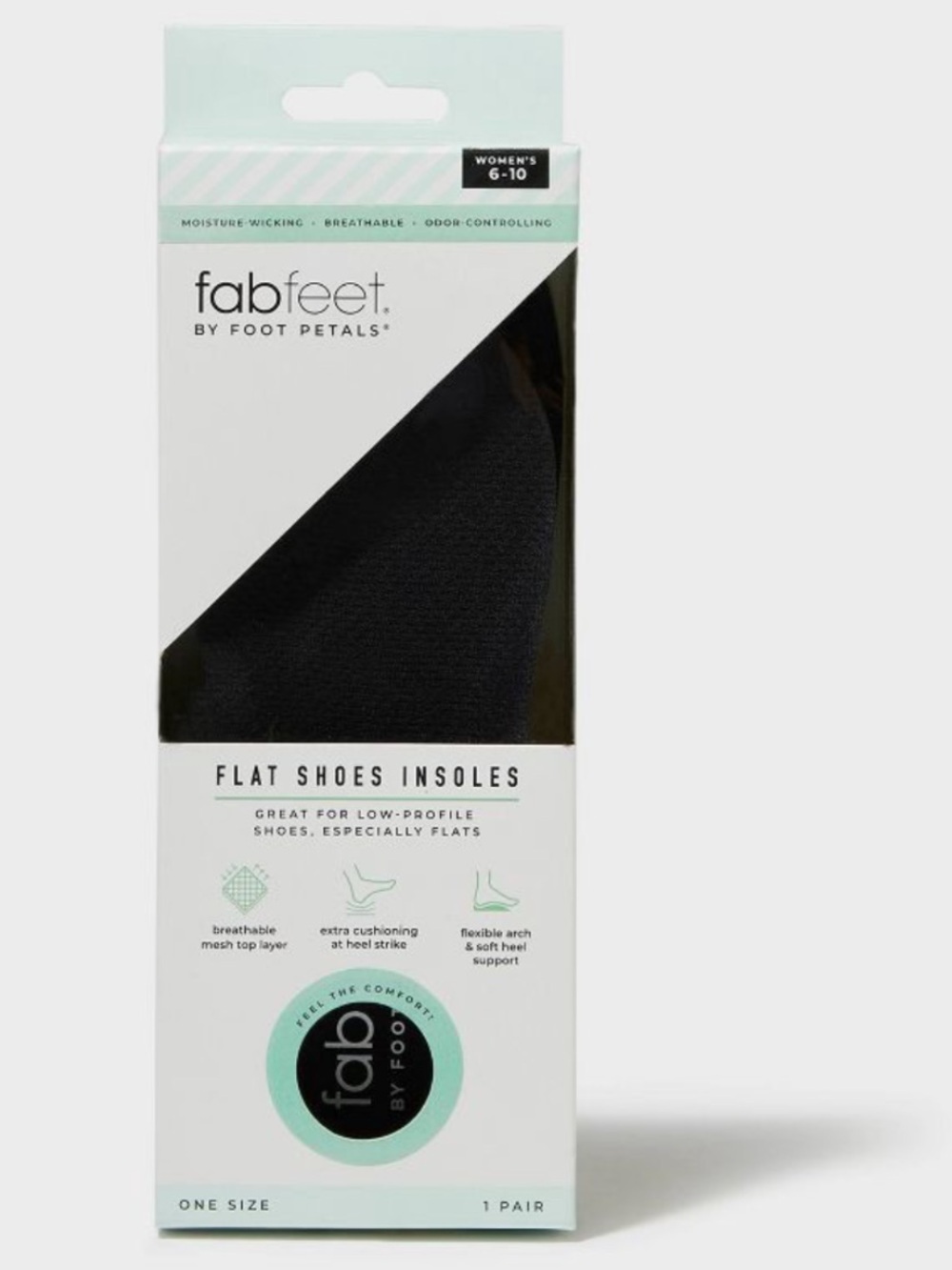 NWT FAB FEET By FOOT PETALS Free Sock Insoles - One Pair Women’s Size 6-10